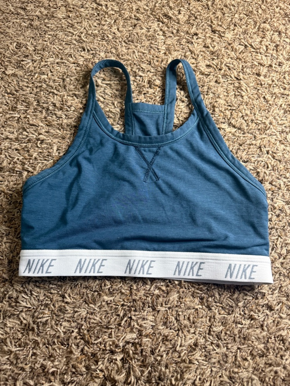 Nike Teal Blue Sports Bra‎ with White Logo Band